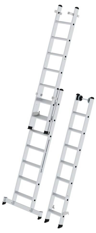 Aluminiumstige, todelt, teleskopisk, med sort skridsikker fod og sikkerhedsstang.