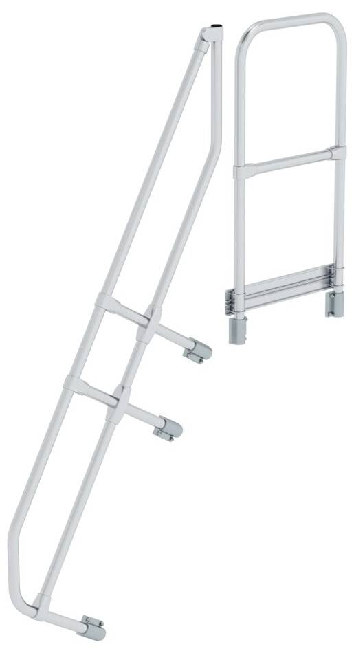 En sammenklappelig badekarstrappe i metal med et sidehåndtag, som hjælper med indstigning og udstigning.