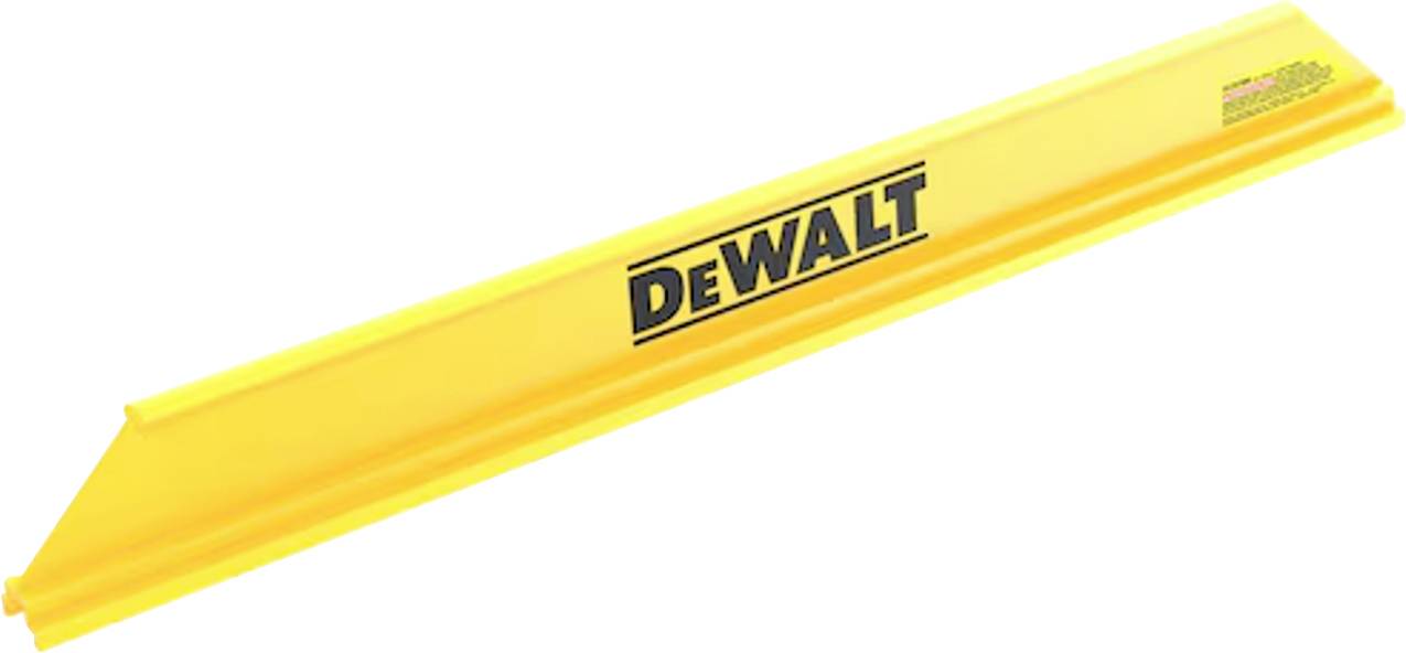 Et gult måleværktøj med sort 'DEWALT'-logo, der står skråt. Det ser robust ud og synes designet til håndværksmæssige opgaver.