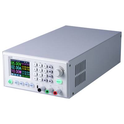 Et digitalt strømforsyningsmodul med LCD-skærm, som viser spændinger (5V, 12V) og strømstyrker (2A), med flere knapper og tilslutninger.
