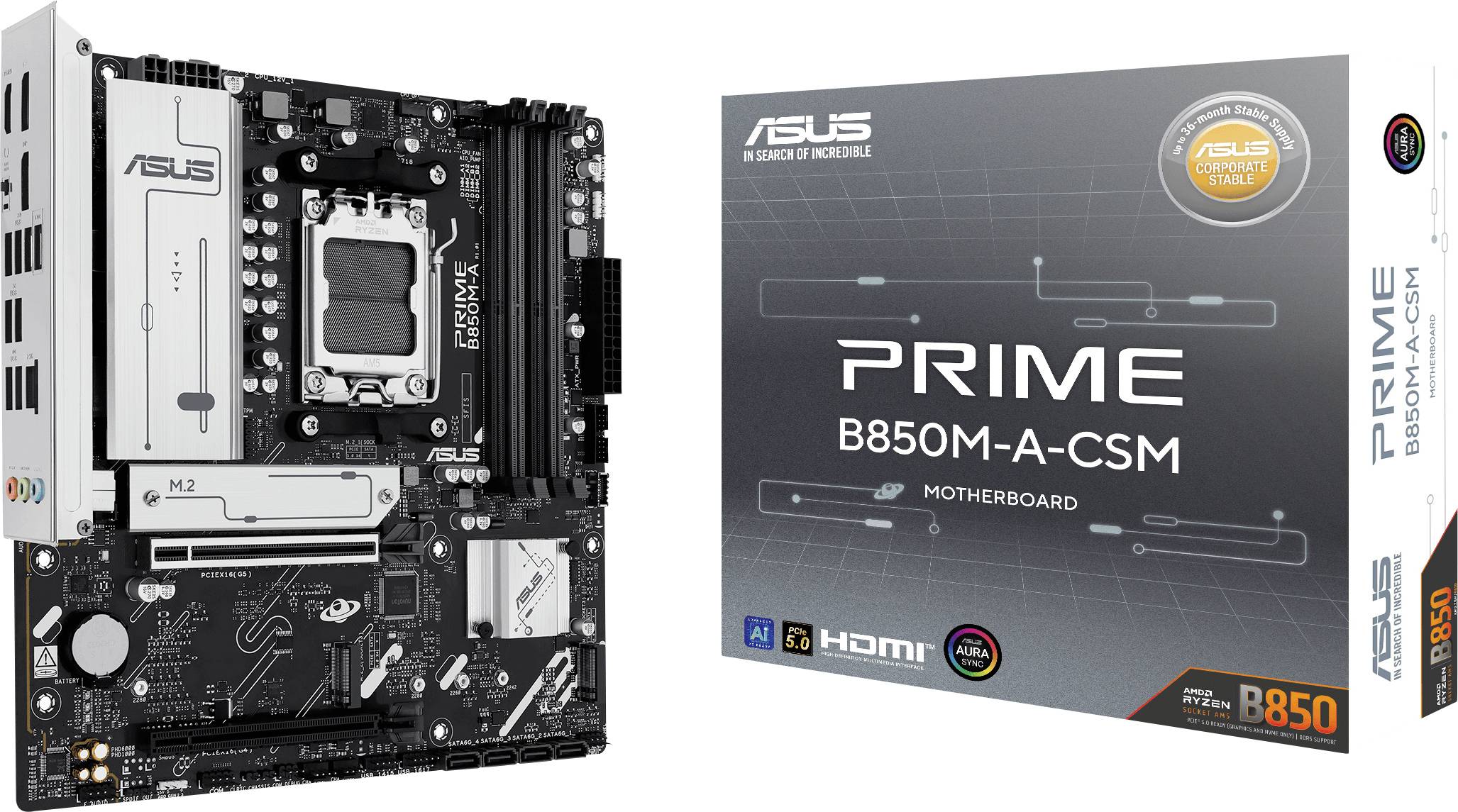 Asus PRIME B850M-A-CSM Bundkort Sokkel #####AMD AM5 Formfaktor Micro-ATX Mainboard-chipsæt AMD® B850-0