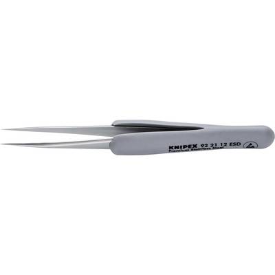 Grå præcisionspincet med påskriften 'Knipex 92 21 12 ESD, Premium Rustfrit Stål'. Formede håndtag til præcis håndtering.