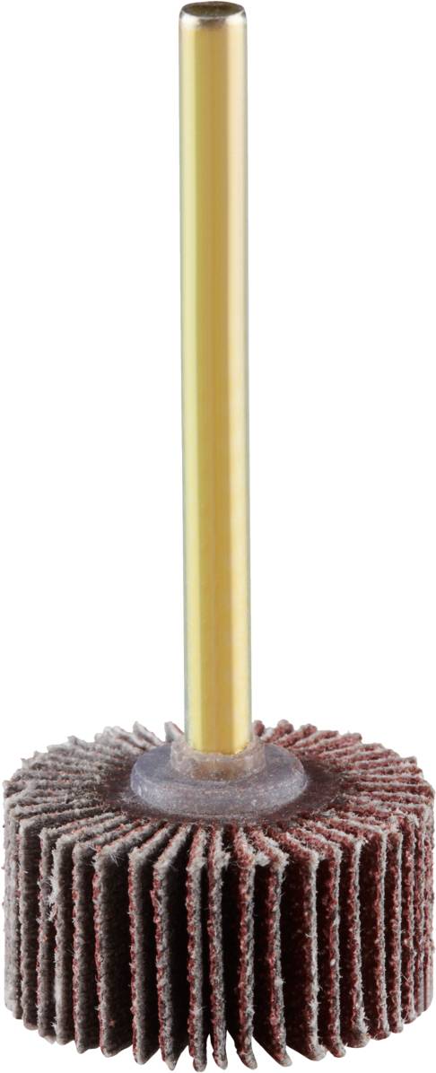 Slibemop med cylinderskaft og slibeblade af rødt materiale, bruges til slibning og polering af små overflader.