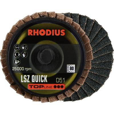 Slibeskive med påskriften 'RHODIUS LSZ QUICK D51', egnet til 25.000 omdrejninger pr. minut, kornstørrelse 80, fremhæver holdbarhed og ydeevne.