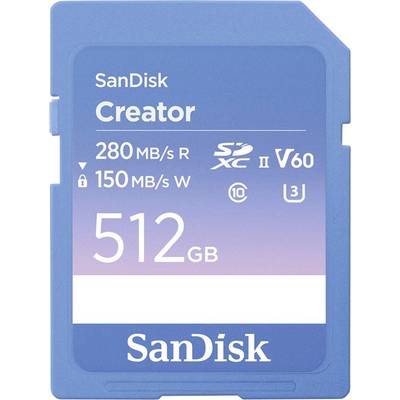 SanDisk Creator SDXC-kort Retail 512 GB Class 10, v60 Video Speed Class, UHS-II U3 Skrivebeskyttelseskontakt