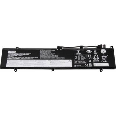 Laptop-batteri med Lenovo-logo, tekniske detaljer, sikkerhedsinstruktioner og genbrugssymboler trykt på.