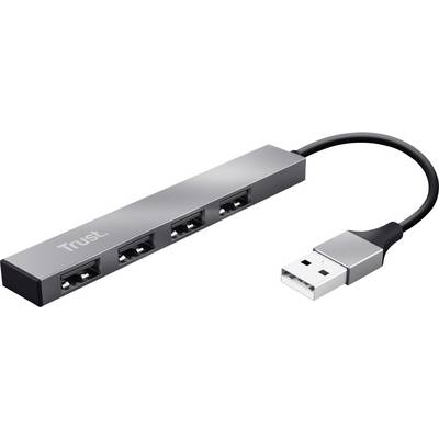 USB-hub med fire USB-porte, forbundet med et kabel. Egnet til udvidelse af et computers tilslutningsmuligheder.