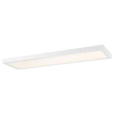 Hvid, rektangulær loftlampe med diffus afdækning lyser jævnt. Ideel til moderne indendørsrum.