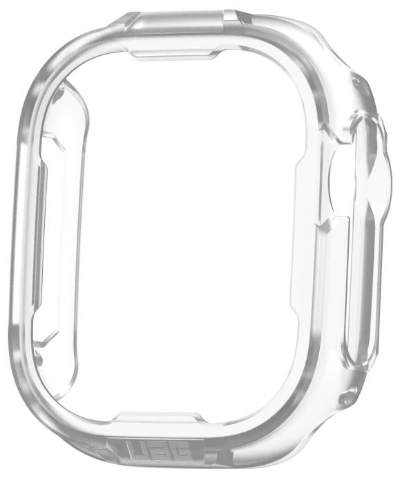 Gennemsigtig, robust beskyttelsescover, oval i form, til en bærbar enhed, som yder stød- og ridsefast beskyttelse.