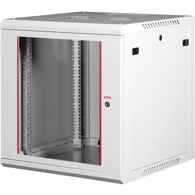 Et hvidt vægmonteret serverrack med en transparent frontdør, forsynet med ventilationsåbninger på siderne og toppen, designet til netværksudstyr.
