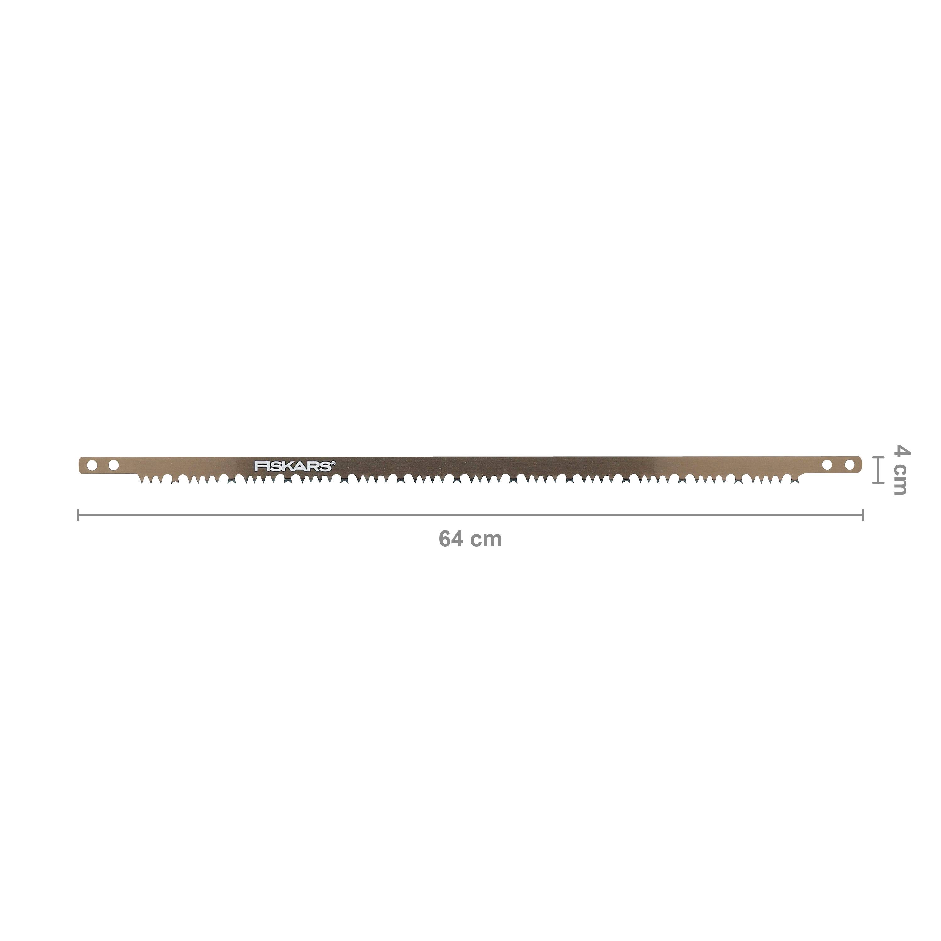 Sabelssavklinge med påskriften 'Fiskars', længde 64 cm, bredde 4 cm. Egnet til træarbejde.