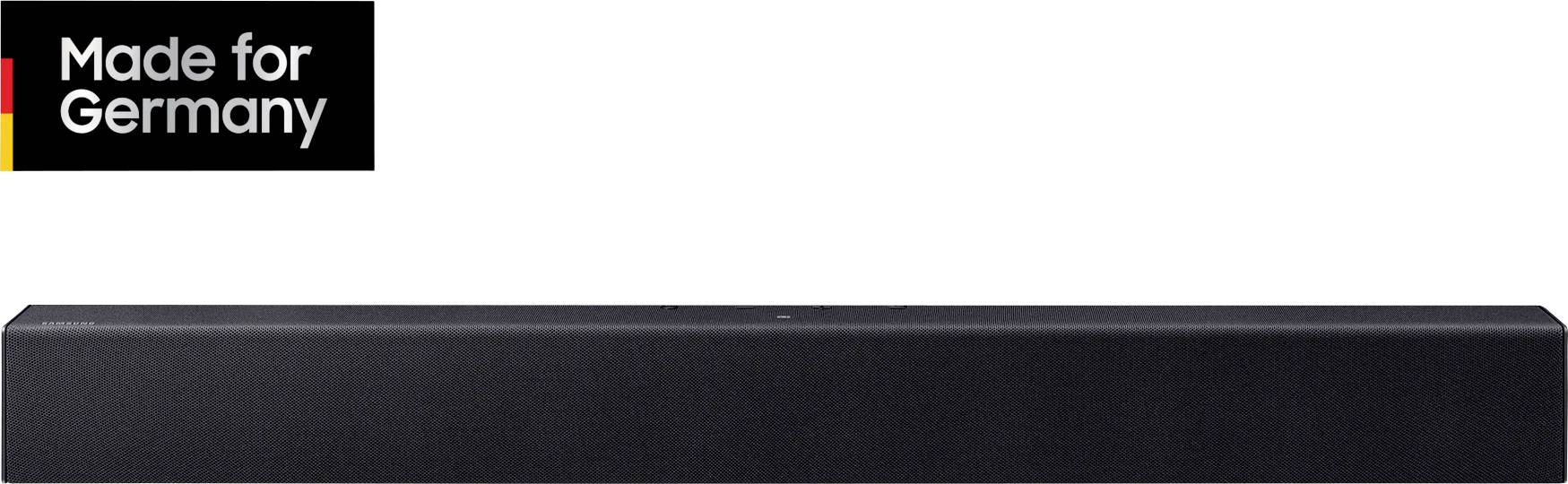 Sort soundbar med teksten 'Made for Germany' og Tyskland-farvebjælke øverst til venstre.