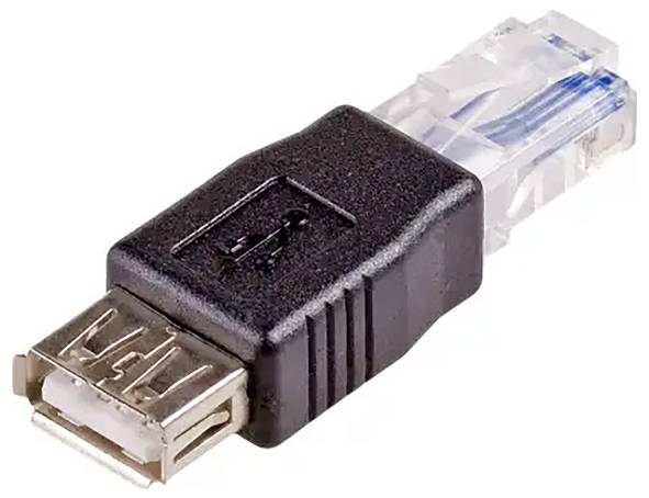 En sort USB-adapter med et transparent RJ45-stik.