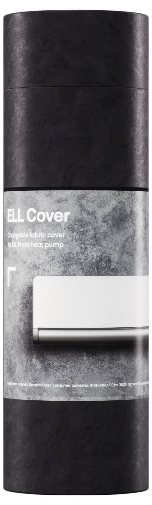 Cylinderformet emballage med påskriften 'ELL Cover' og billede af et stiliseret beskyttelseselement til varmeapparater.