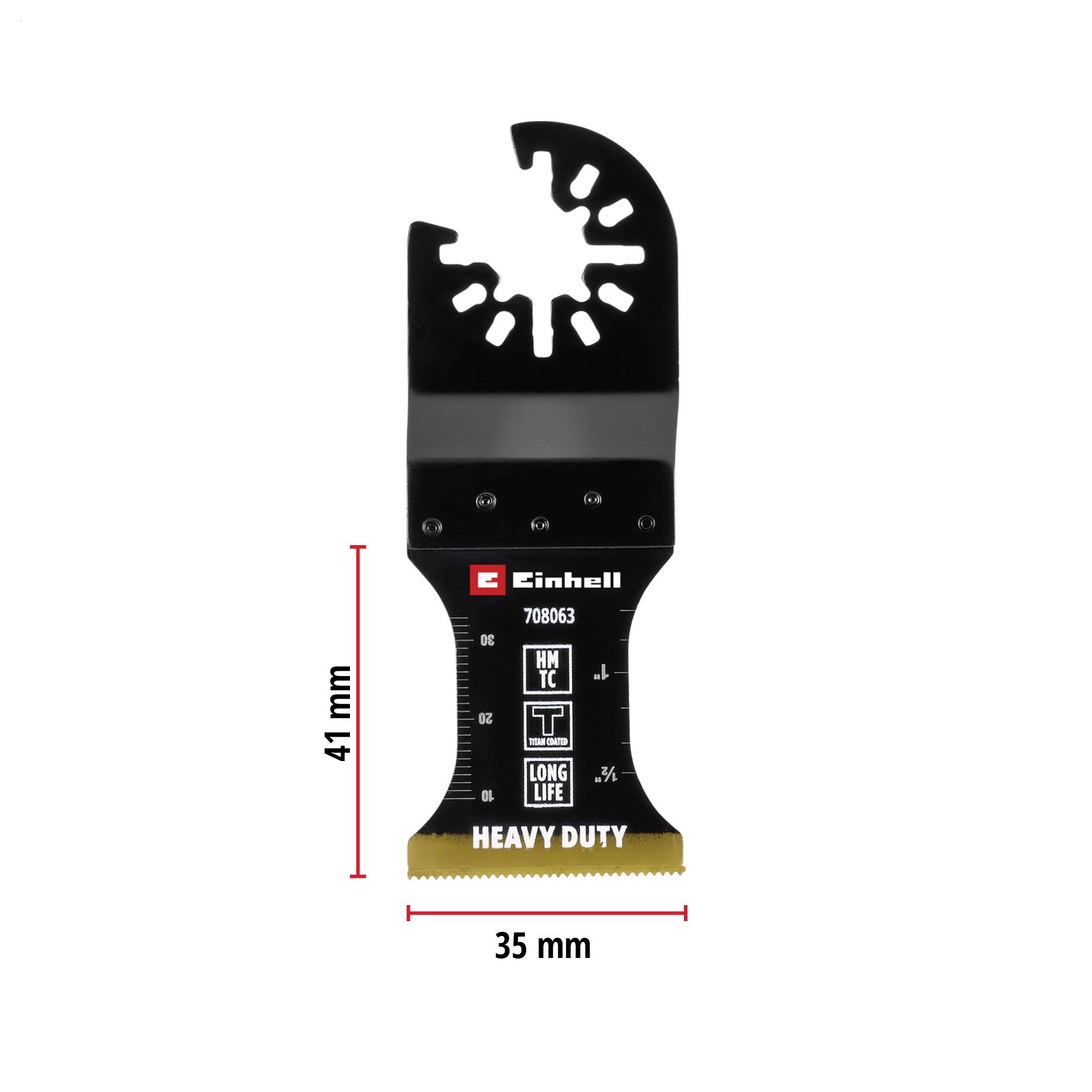 Et oscillerende savblad med påskriften 'Heavy Duty', 41 mm langt og 35 mm bredt, egnet til brug inden for træbearbejdning.