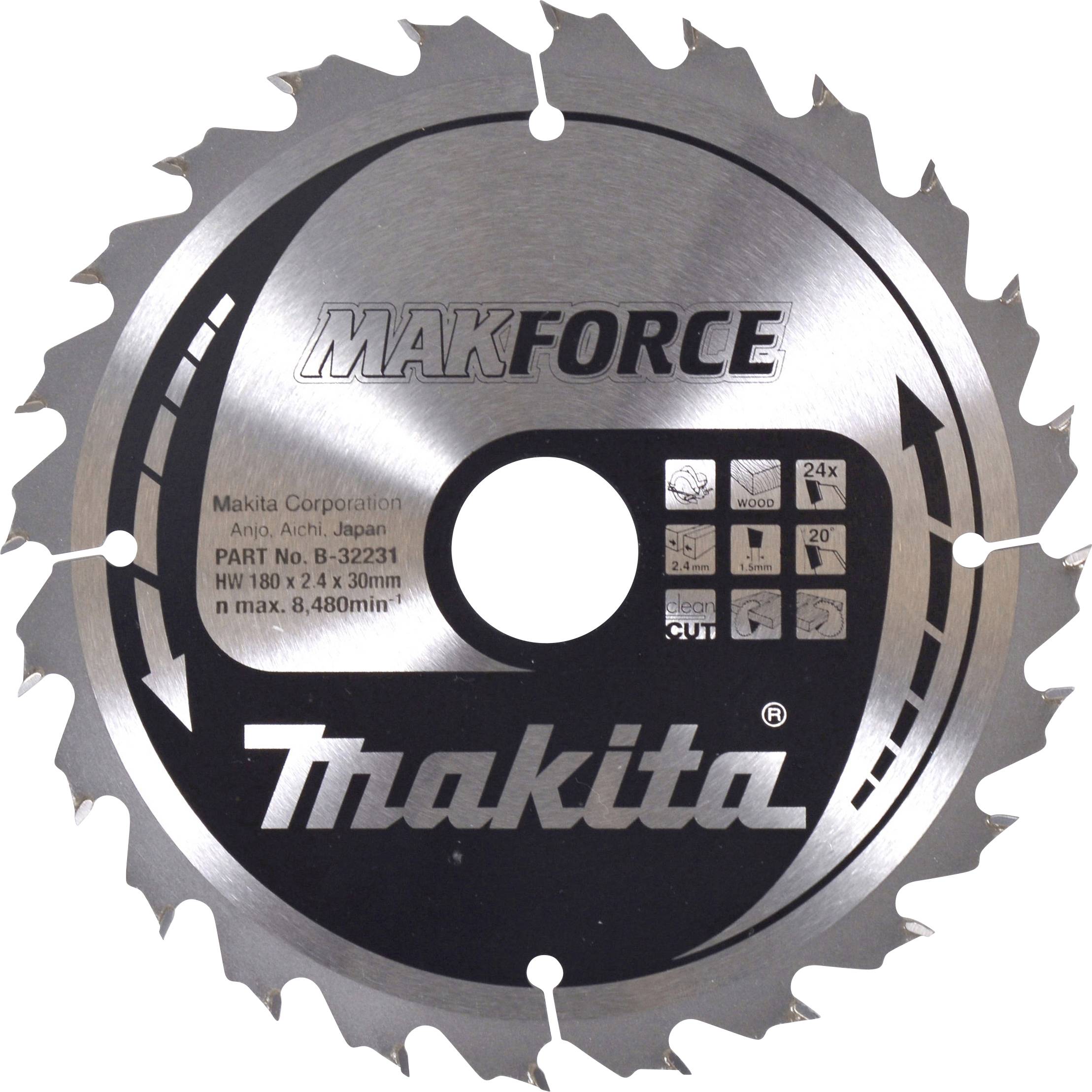 Makita B-32231 MAKFORCE B-32231 Rundsavblad 180 x 30 x 2.4 mm Antal tænder (per tomme): 24 1 stk