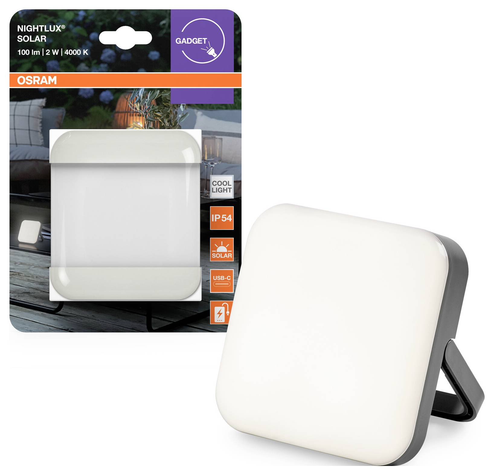 OSRAM HOMELIGHTING NIGHTLUX SOLAR 840 DIM USB Grey 4099854444517 Udendørs vægbelysning 2. W LED (RGB) Grå-1