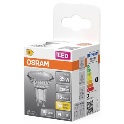 OSRAM HOMELIGHTING 4099854458484 LED-reflektorpære-lamp EEK E (A - G) GU10 Reflektor 2.4 W = 35 W Varmhvid (Ø x H) 50.00-2