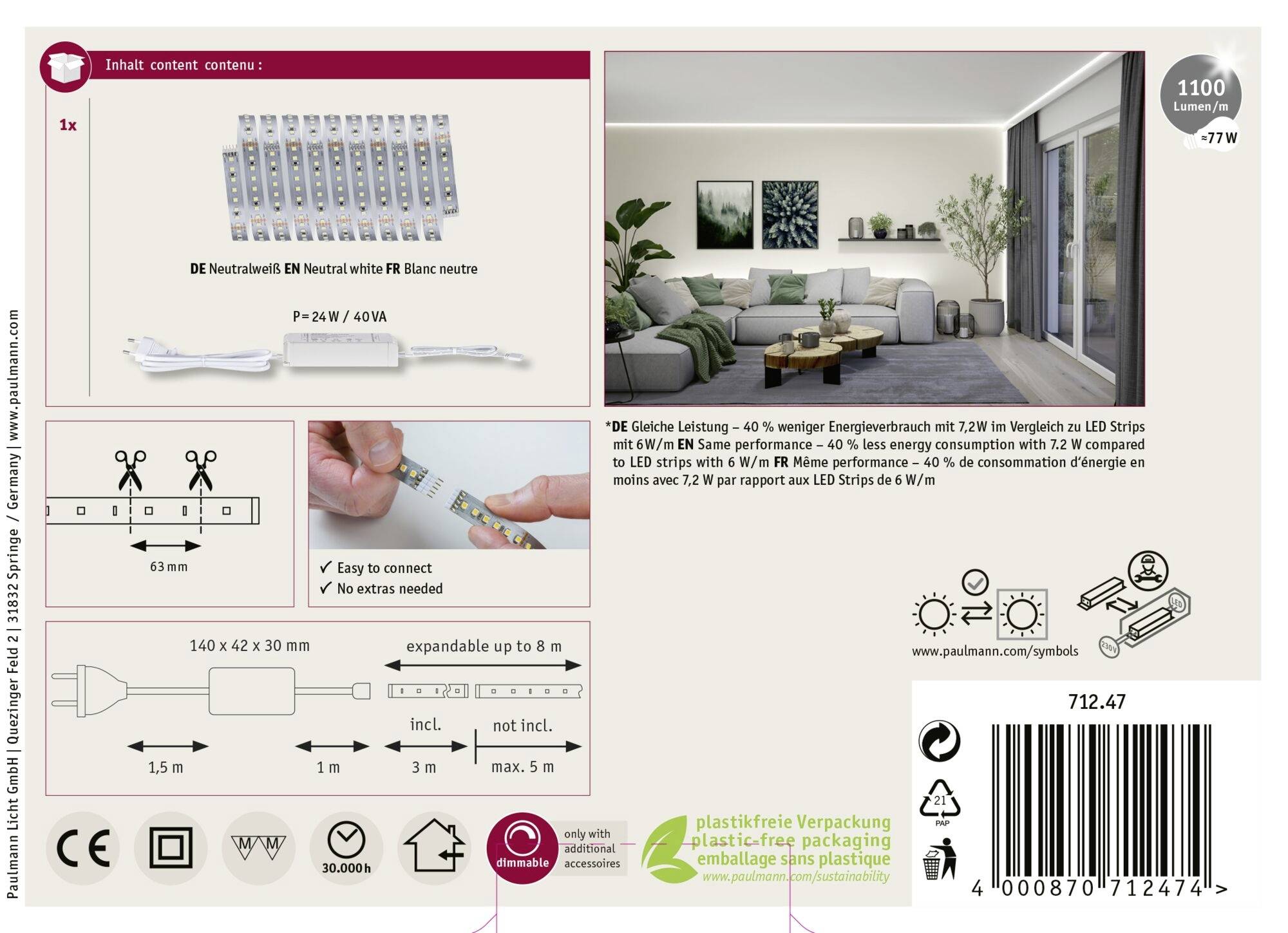 Paulmann MaxLED 1000 Basisset 71247 LED-båndbasissæt 230 3 m Neutralhvid 1 Set-6