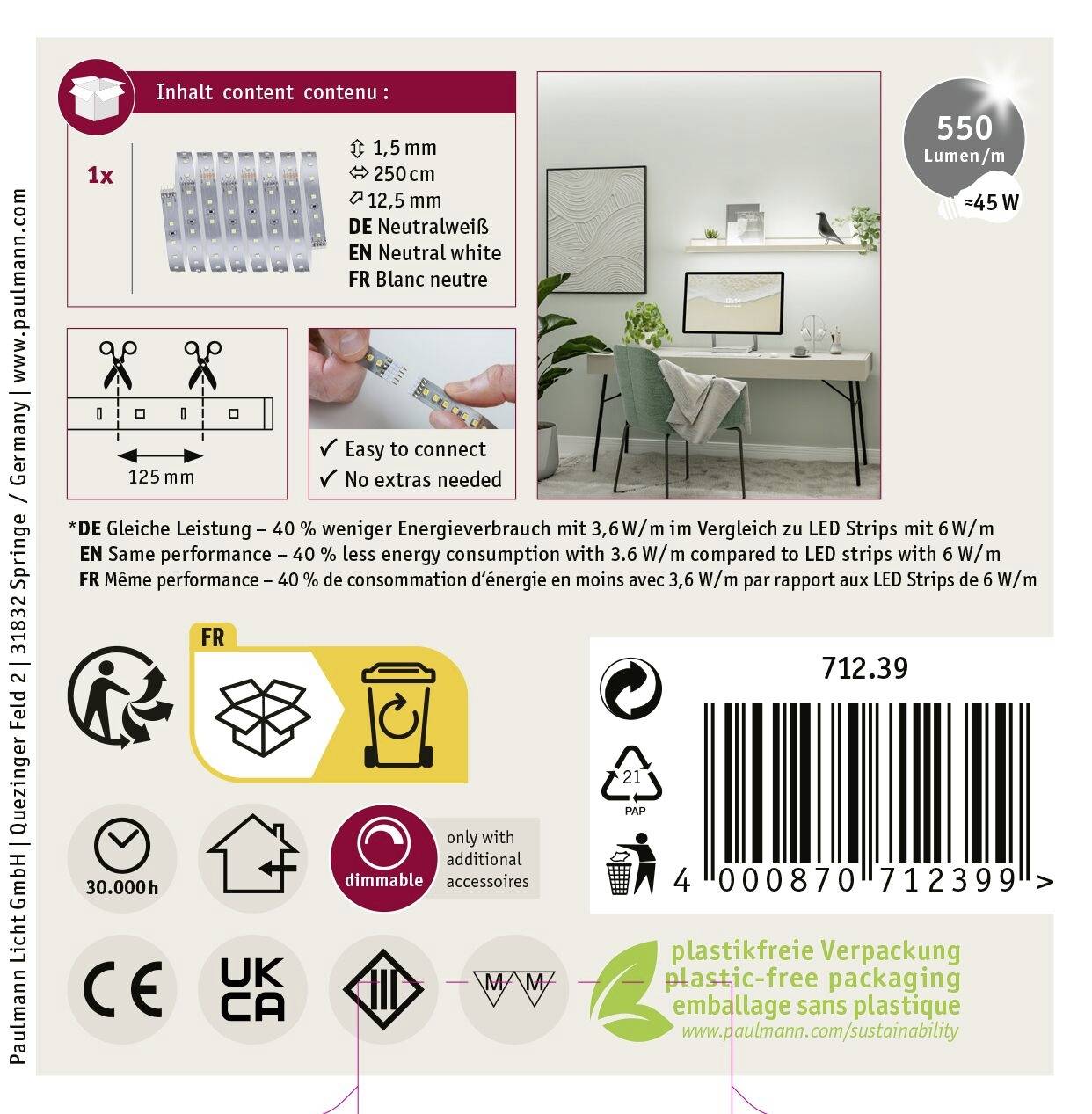 Paulmann MaxLED 500 71239 LED-striber med stik 24 V/DC 2.5 m Neutralhvid 1 stk-8