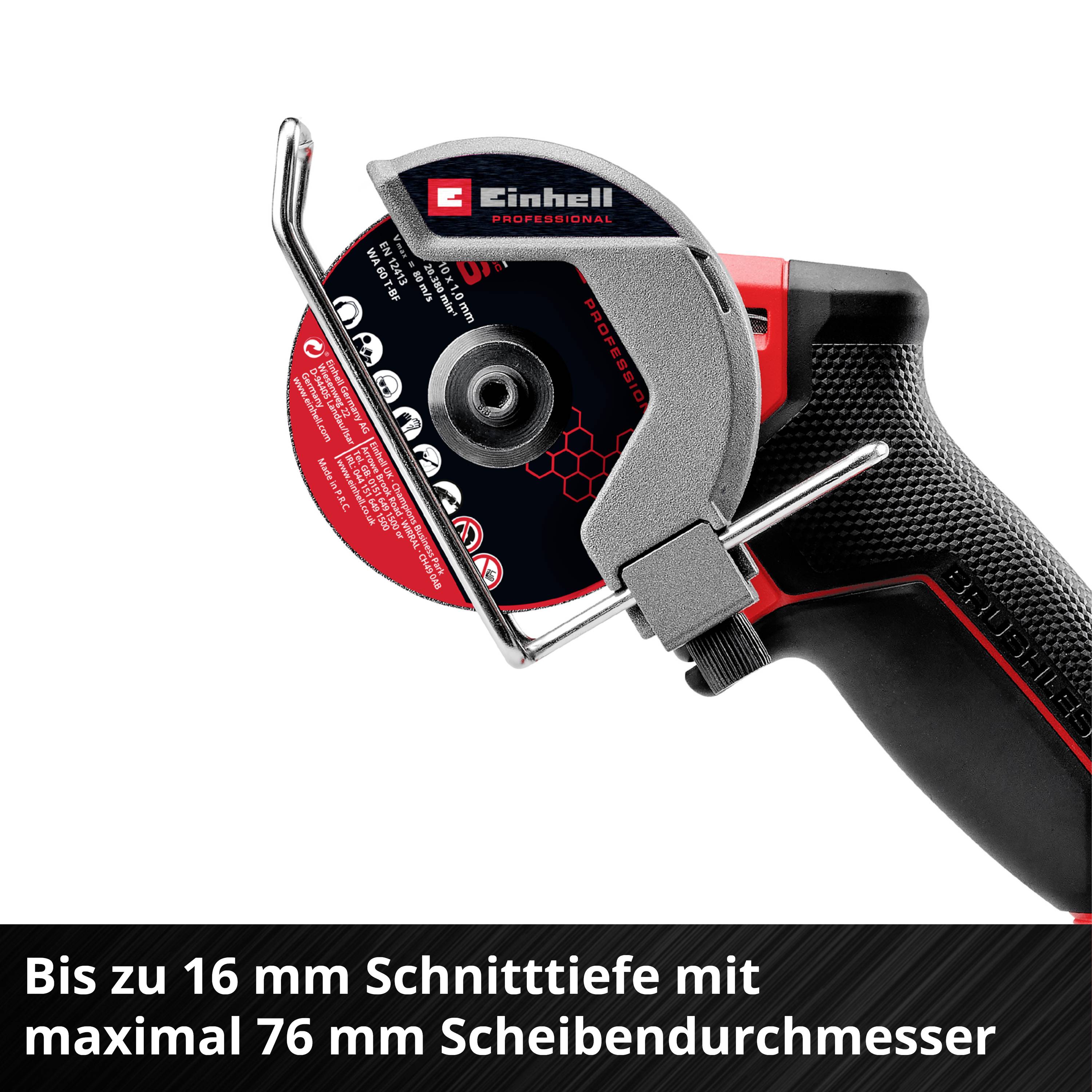 Einhell Professional TP-CO 18/76-C Li BL - Solo Batteridrevet vinkelskærer Skæredybde (max.): 16 mm-8