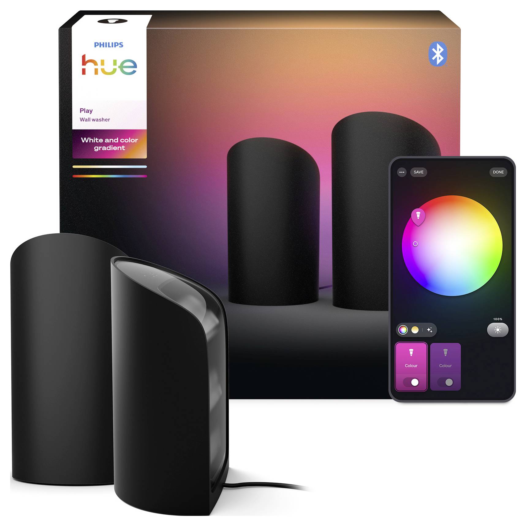Philips Hue Bordlampe 8720169385993 Philips Hue Play Wallwasher, Doppelpack, schwarz LED 20 W-1