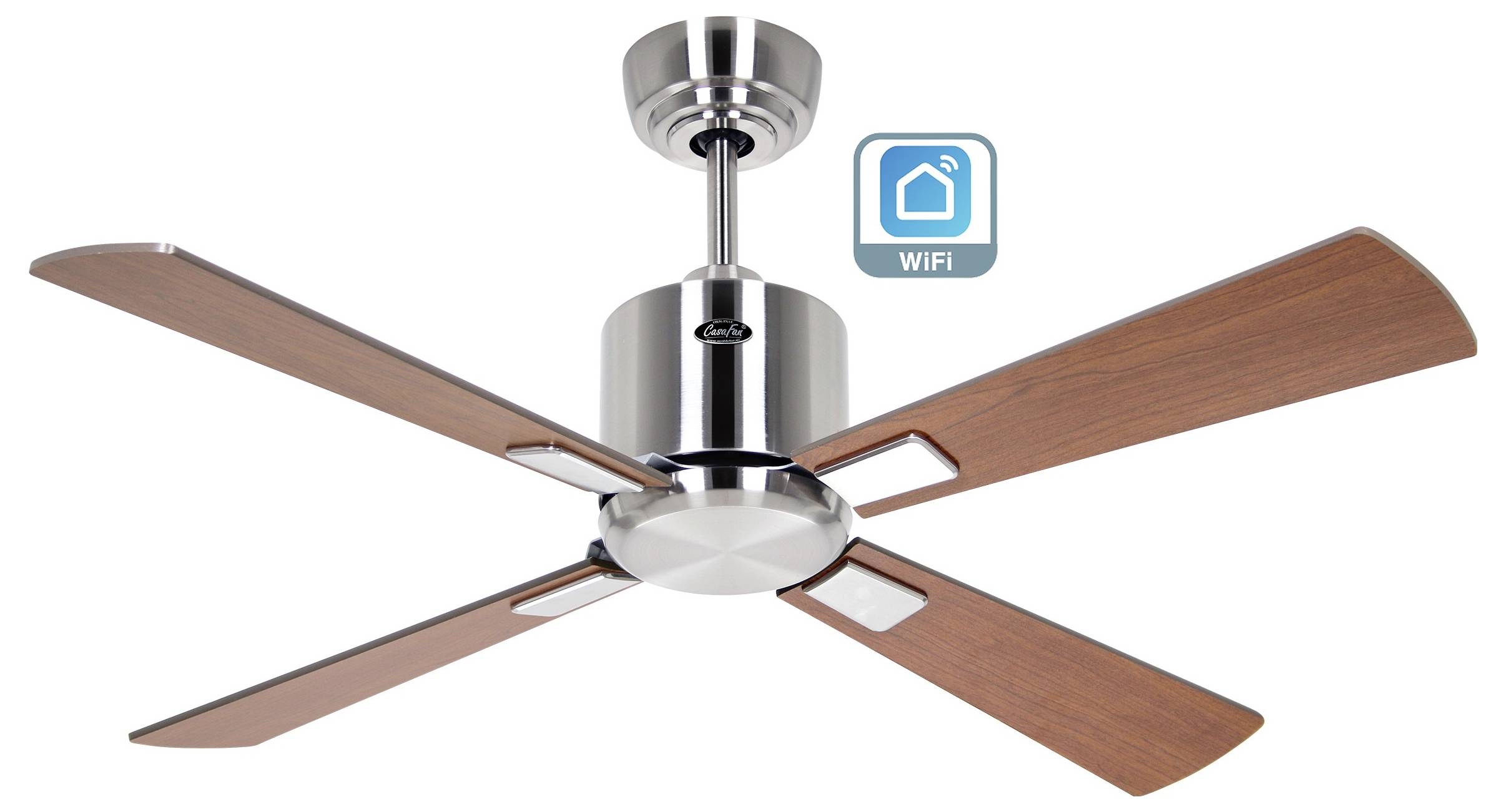 CasaFan ECO NEO III 103 BN-NB/KI WiFi Loftsventilator 16 W (Ø x H) 103 cm x 360 mm Krom (børstet) med fjernbetjening, Ti-1