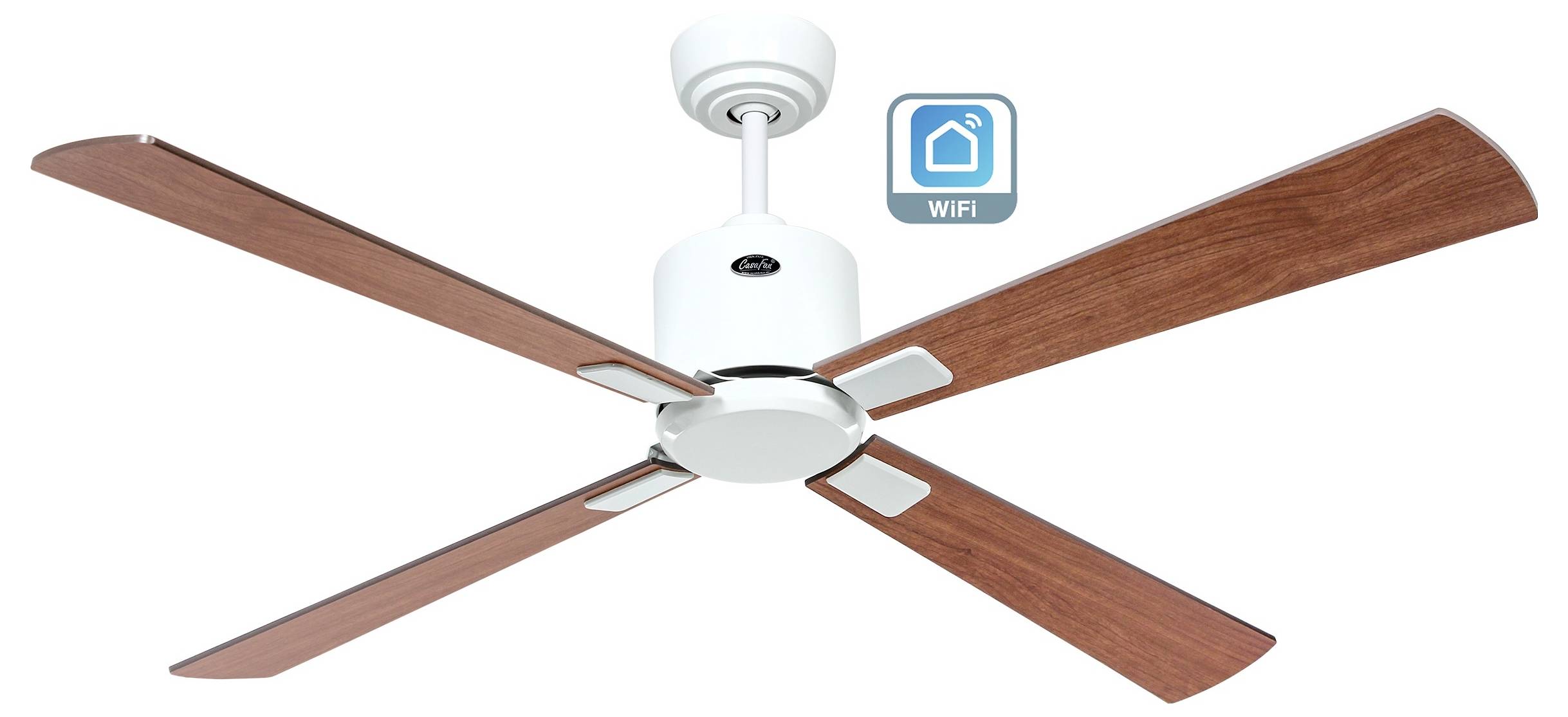 CasaFan ECO NEO III 132 WE-NB/KI WiFi Flügel Nussbaum/Kirsche Loftsventilator 27 W (Ø x H) 132 cm x 360 mm Hvid med fjer-1