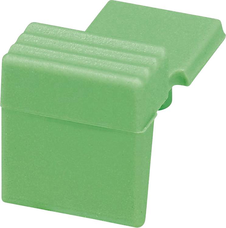 En grøn plastikgenstand med en struktureret overflade og et hængslet låg, som minder om et lille beskyttende cover eller en lille hætte.