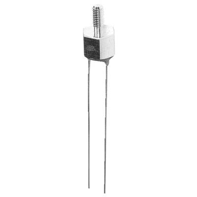 En metallisk temperatursensor med to lange ledninger, forsynet med et gevind i toppen til sikker montering.