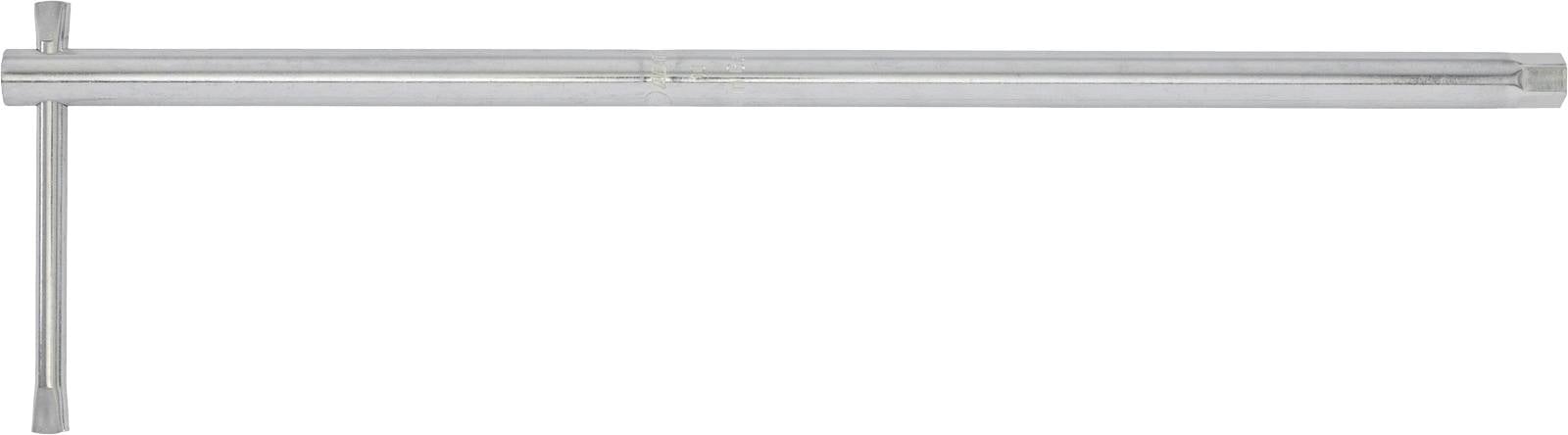 En metalhåndtag med T-form, designet til at stramme eller løsne sekskantede bolte, med en lang aksel og en vinkelret grebshåndtag.