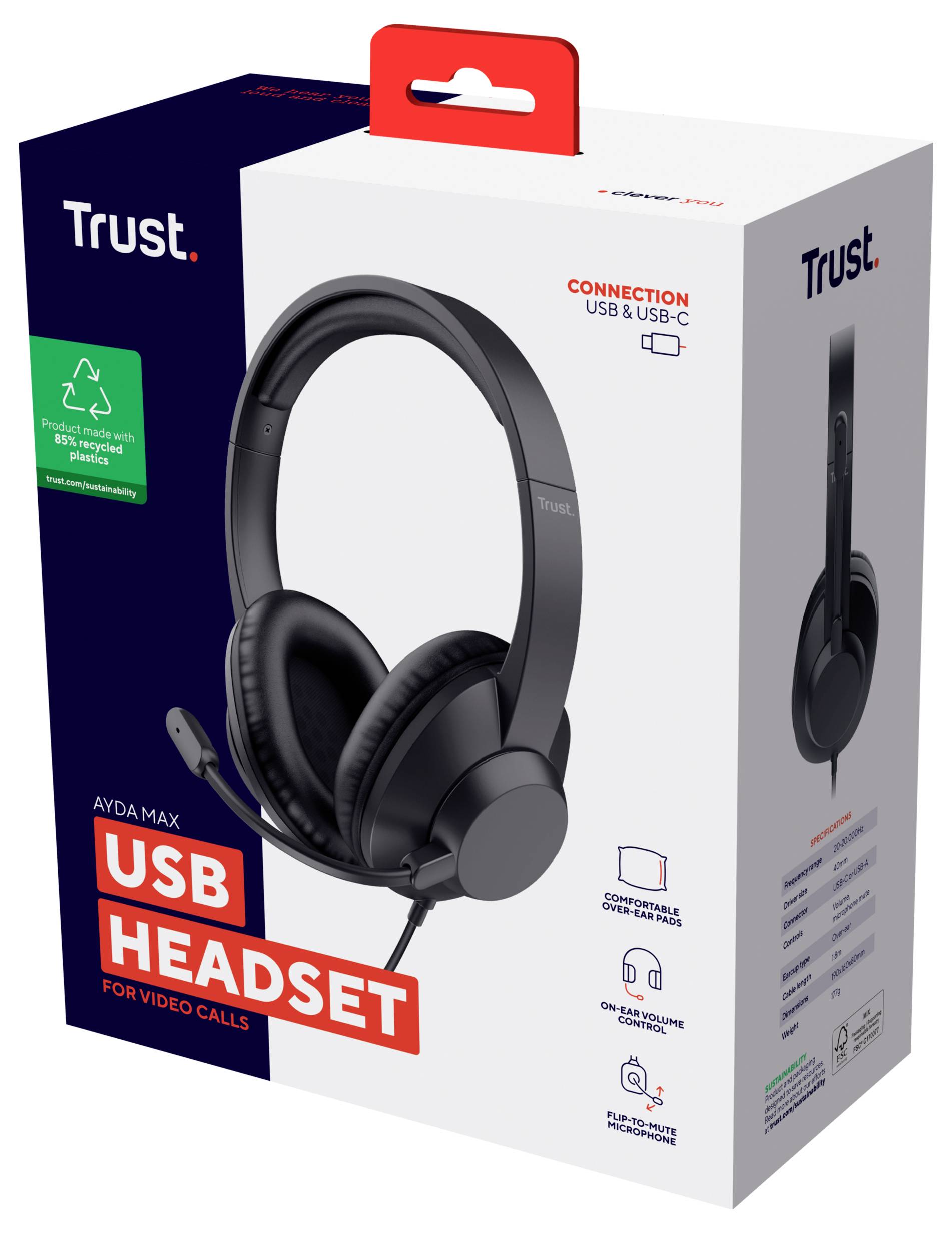 Trust Trust Ayda Max - Headset - On-Ear - kabelgebunden Over Ear hovedtelefoner kabelbundet Stereo Sort Mikrofon-støjred-6