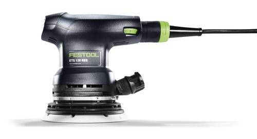 Festool ETS 125 REQ ekscentersliber med tilsluttet strømledning, designet til glatte overflader og præcisionsslebning i træforarbejdningsopgaver.
