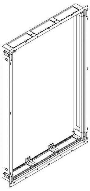 Diagram over en rektangulær strukturel ramme med krysstøtter i bunden, som viser potentielle konstruktionskomponenter eller monteringsdele.