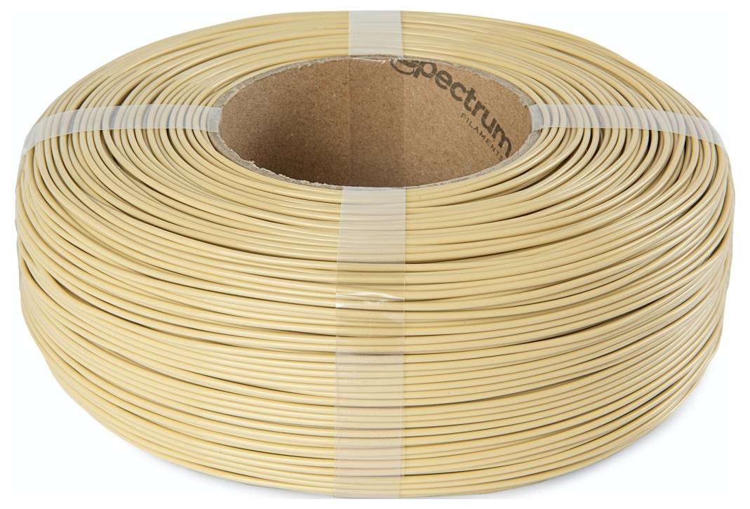 En rulle beige plastikfilament til 3D-print.