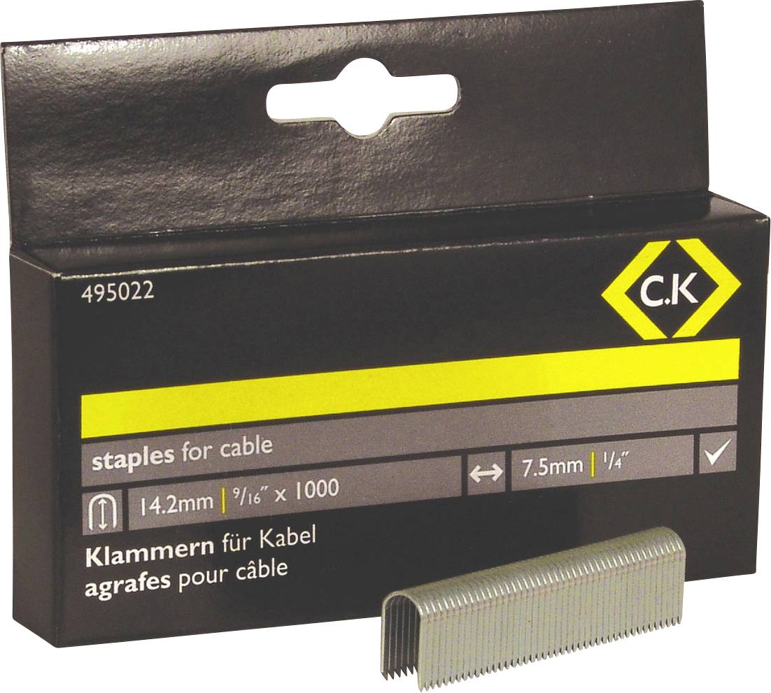 Æske og strimmel med C.K kabelclips, 14,2 mm x 7,5 mm, 1000 stykker.