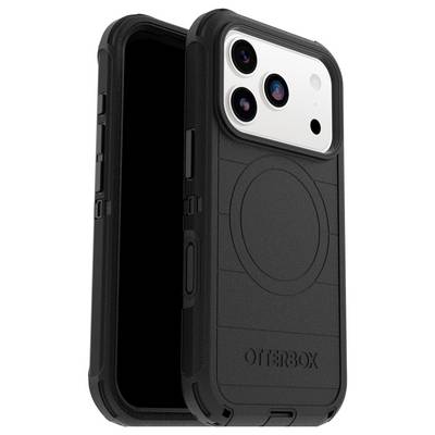 Sort, tolagdets OtterBox-telefonetui med forstærkede hjørner, designet til beskyttelse.