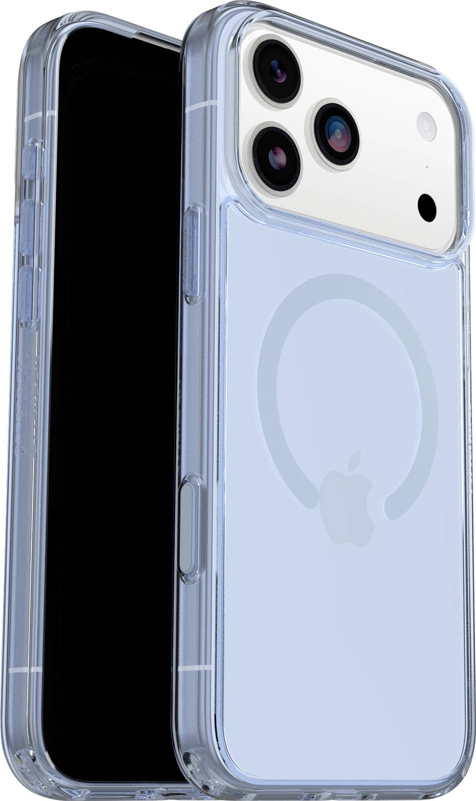 Et gennemsigtigt telefoncover med MagSafe-teknologi på en Apple-enhed, som viser dets kompatibilitet og beskyttende design.