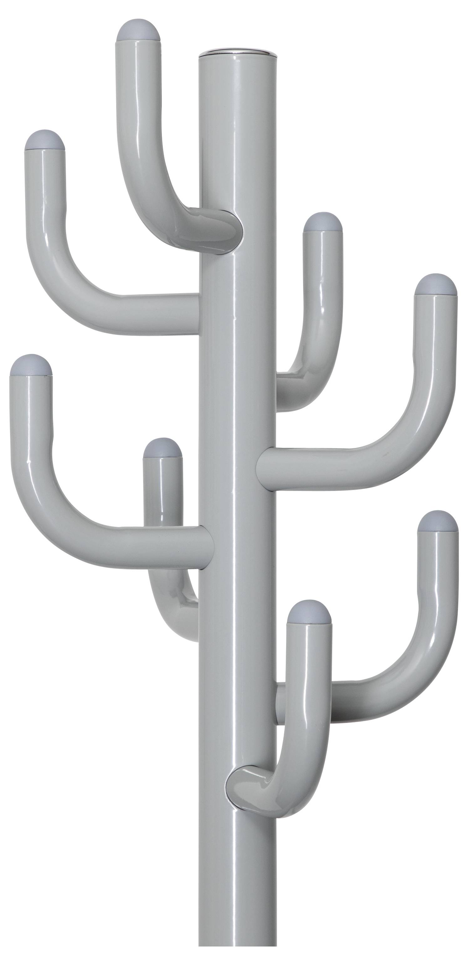 Grå knagerække med flere buede kroge, designet til ophængning af ting, sat op mod en enkel hvid baggrund.