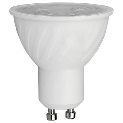 En hvid LED-pære med GU10-sokkel, egnet til brug i spotlys eller indbygningsarmaturer.