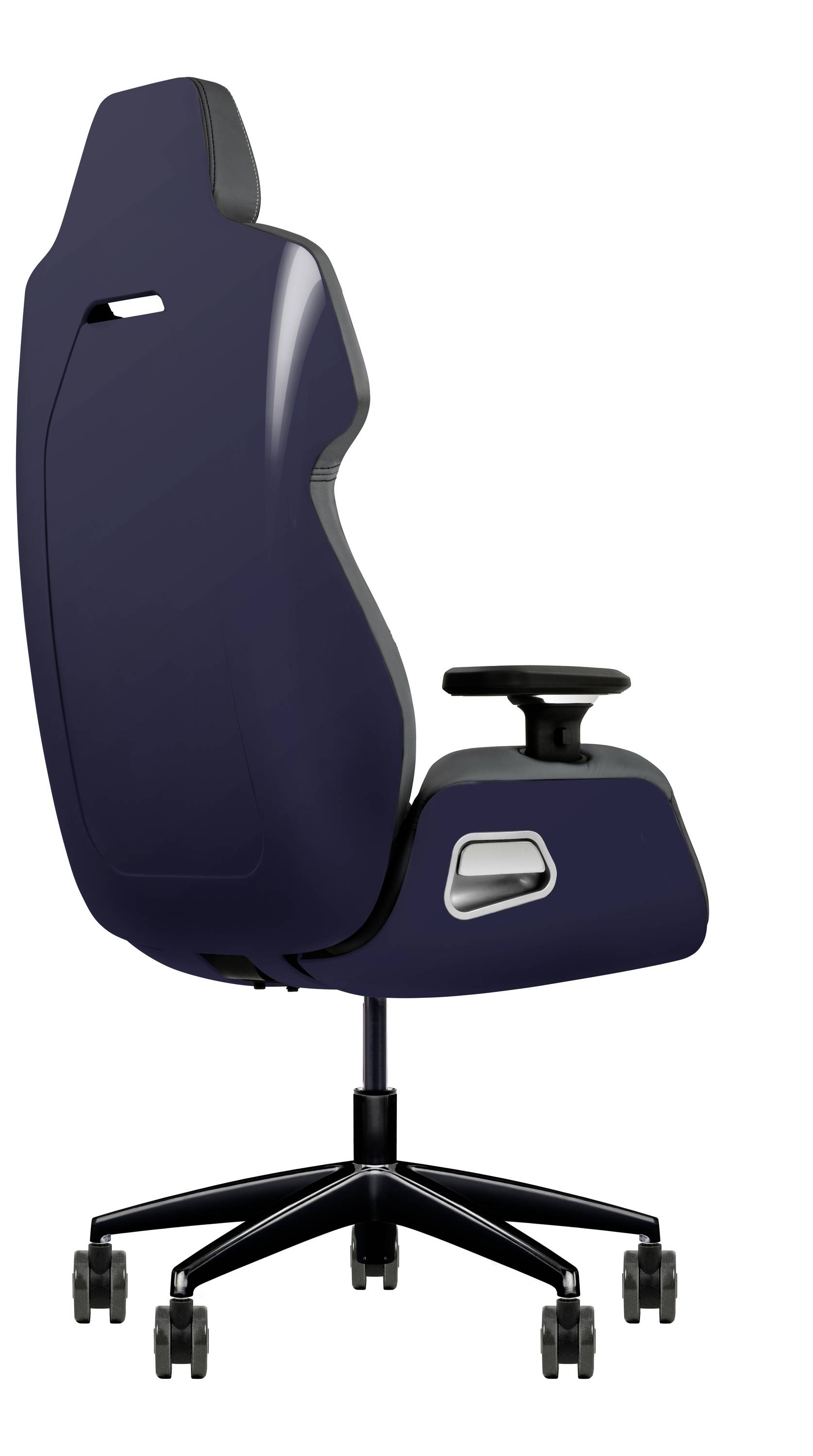En elegant, moderne kontorstol med høj ryg, justerbare armlæn og hjulbase, designet til ergonomisk støtte og komfort.