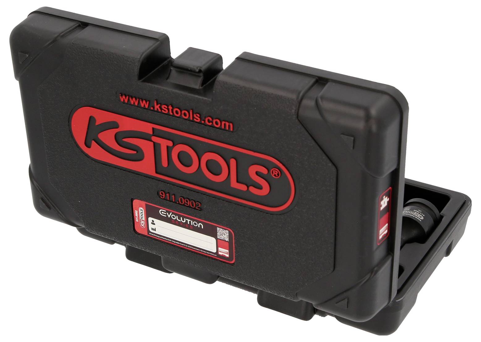 Sort taske med rødt 'KS Tools' logo og hjemmeside, som indeholder værktøj.