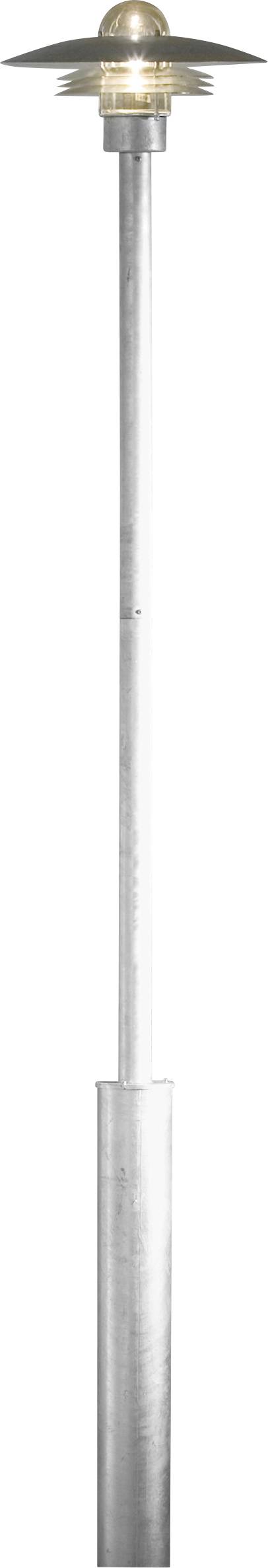 En høj, moderne udendørslampe med en elegant metaloverflade og en kuppelformet top, designet til at give fokuseret belysning.