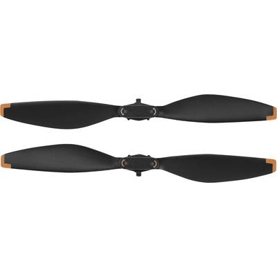 To sorte propelblade med orange spidser, placeret vandret, et over det andet, set oppefra.