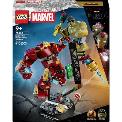 LEGO Marvel 'Episk Kamp: Hulkbuster vs. Hulken' sæt til børn fra 9 år, med to figurer i kamp, en del af Infinity Saga-serien.