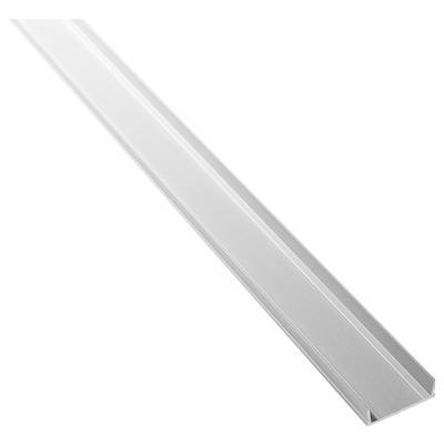 Aluminiumlineal med afskråede kanter, brugt til tegning af lige linjer eller kontrol af evenhed, mod en hvid baggrund.