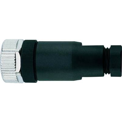 En sort hydraulisk adapter med en gevindforsynet metalende, bruges til at forbinde hydrauliske slanger eller rør, mod en hvid baggrund.