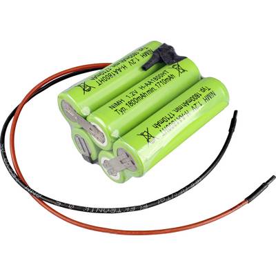 To cylindre genopladelige battericeller af grøn farve, der er pakket sammen med tilsluttede røde og sorte ledninger.