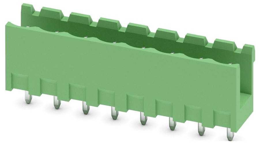 En grøn elektrisk klemmerække med flere skrueklemmer stillede på rad, brugt til sikker tilslutning af elektriske ledninger.