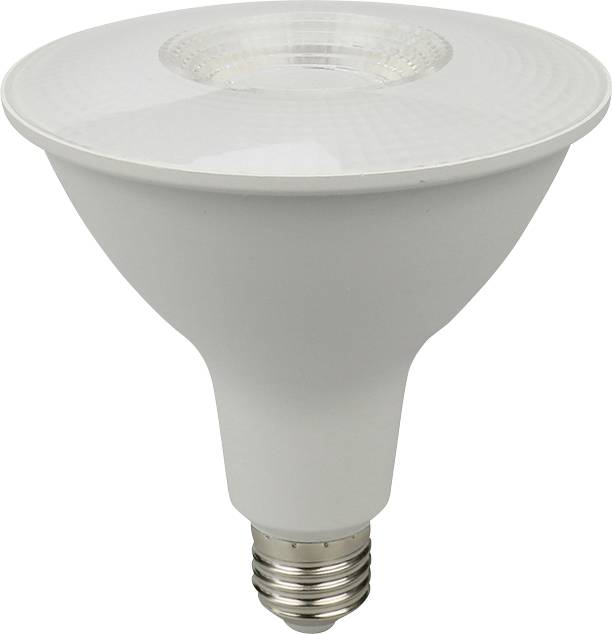 En hvid LED-pære med standard skruesokkel og en bred top, egnet til energieffektive belysningsløsninger.